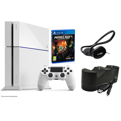 Playstation 4 (500 GB) White + Minecraft + Stereo Headset + Dual Dock Charger