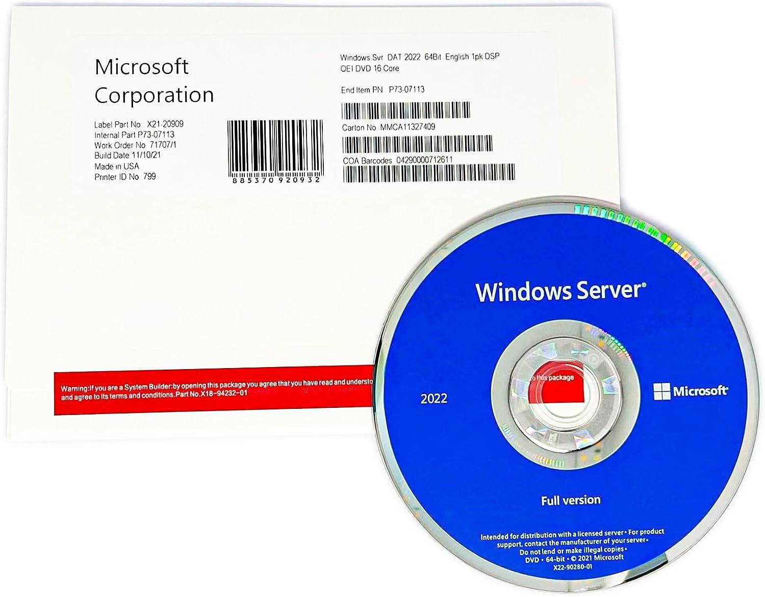 Microsoft Windows Server 2022 Standard OEM DVD (S.O)