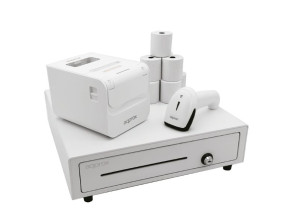 KIT TPV APPROX CAJON APPCASH01 BLANCO + SCAN APPLS22WH + IMP. TERM. APPOS80AMUSEWH + PAPEL CYT8060BP - Lector de Códigos y Rollos Térmicos