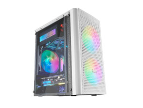 CAJA GAMING MARS MC300 MICROATX BLANCA - FRONTAL MESH - 3 VENTILADORES RGB 120mm - CRISTAL LATERAL