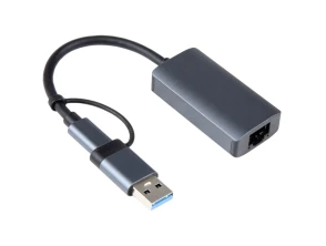Adaptador Gris USB 3.0+Tipo-C a RJ45 BYL-2207 2 en 1