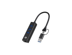 Adaptador USB a Gigabit Ethernet RJ45 CONCEPTRONIC con Hub USB 3.0 3 puertos y Adaptador USB-C