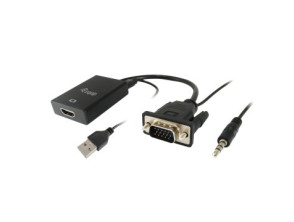 Añadir a la cesta Adaptador VGA Macho a HDMI Hembra con Audio Jack 3.5" - Marca EQUIP Adaptador VGA Macho a HDMI Hembra con Audio Jack 3.5" - Marca EQUIP