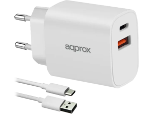 Cargador USB Approx APPUSBWALL20W 20W USB-C PD y USB-A Cable Incluido
