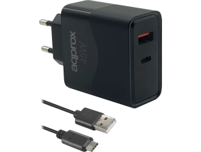 Cargador de Pared APPROX APPUSBWALL45W con Cable USB-A a USB-C - 45W, 1xUSB-C PD 1xUSB-A
