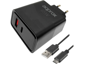 Cargador de Pared 65W Approx USB-C y USB-A con Cable Incluido