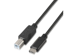 Cable USB 2.0  Impresora Aisens A107-0054/ USB Tipo-C Macho - USB Tipo-B Macho/ 480Mbps/ 2m - Negro