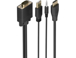 Cable Conversor Aisens A122-1014 SVGA Macho, USB Macho, Jack Macho, HDMI Macho, 1.5m