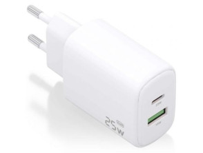 Cargador de Pared GaN Aisens A110-0911/ 1xUSB Tipo-C/ 1xUSB/ 25W