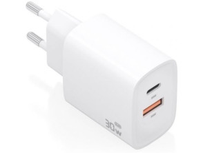 Cargador de Pared GaN Aisens A110-0952/ 1xUSB Tipo-C/ 1xUSB/ 30W