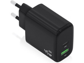 Cargador de Pared GaN Aisens A110-0972/ 1xUSB Tipo-C/ 1xUSB/ 45W