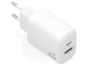 Cargador de Pared GaN Aisens A110-0977 30W con 1xUSB Tipo-C y 1xUSB
