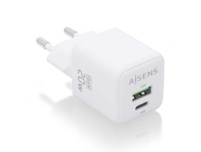 Cargador de Pared GaN Aisens ASCH-20W2P010-W con 1xUSB Tipo-C/ 1xUSB