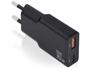 Cargador de Pared GaN Aisens ASCH-30W2P047-BK - 30W - 1xUSB Tipo-C - 1xUSB