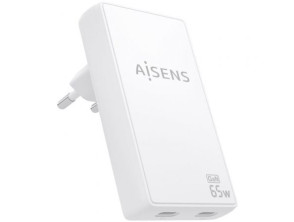 Cargador de Pared GaN Aisens ASCH-65W2P077-W/ 2xUSB Tipo-C/ 65W