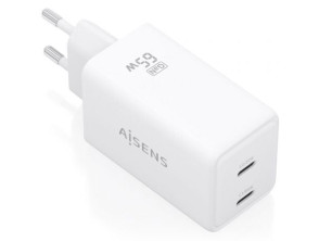 Cargador de Pared GaN Aisens ASCH-65W2P078-W con 2xUSB Tipo-C/65W
