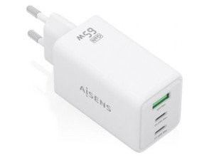 Cargador de Pared GaN Aisens ASCH-65W3P072-W 65W con 2xUSB Tipo-C y 1xUSB