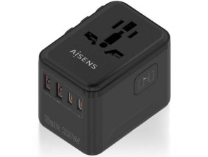 Cargador de Pared Universal GaN Aisens ASPS-2A2C08-BK para Viaje con Toma de Corriente y 2xUSB Tipo-C/ 2xUSB