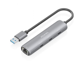 Hub USB Aisens ASUC-4P037-GR con 3xUSB Tipo-C y 1xRJ45