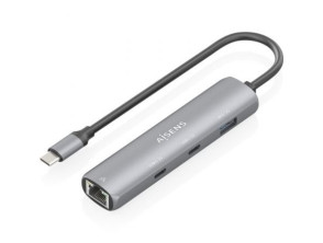 Hub USB Tipo-C Aisens ASUC-4P040-GR con 2xUSB Tipo-C, 1xUSB, 1xRJ45