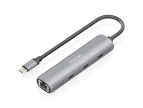 Hub USB Tipo-C Aisens ASUC-4P041-GR - 3xUSB Tipo-C/1xRJ45
