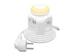 Regleta Eléctrica Aisens ASPS-2A1CLPQ02-W con Interruptor y Luz Nocturna - 4 Tomas de Corriente - 1 Puerto USB Tipo-C PD - 2 Puertos USB - Cable 1.8m