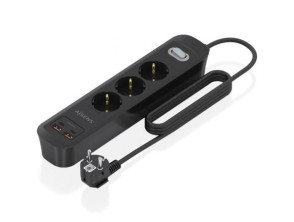 Regleta con Interruptor Aisens ASPS-2A2C11-BK - 3 Tomas de Corriente - 2 USB - 2 USB Tipo-C - Cable 1.4m