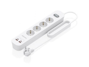 Tomas de Corriente USB Tipo-C Aisens ASPS-2A2C12-W/ Regleta con Interruptor / 4 Tomas de Corriente/ 2 USB / Cable 1.4m