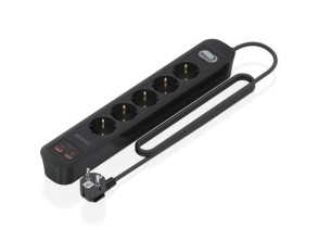 Regleta con Interruptor Aisens ASPS-2A2C15-BK/ 5 Tomas de Corriente/ 2 USB - 2 USB Tipo-C/ Cable 1.4m - Negro