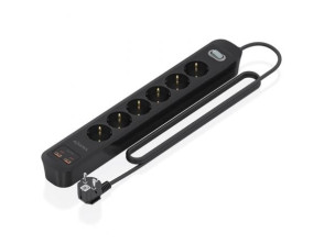 Regleta con Interruptor Aisens ASPS-2A2C17-BK - 6 Tomas de Corriente - 2 USB - 2 USB Tipo-C - Cable 1.4m