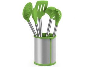Set Utensilios de Cocina Bra Prior - 5 Piezas: Bote Porta Utensilios, Espátula, Cuchara, Pasta, Cazo y Espumadera