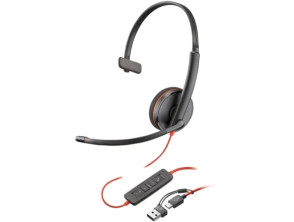Auricular Poly Blackwire 3210 con Adaptador USB-C/A y Micrófono - USB Tipo-C