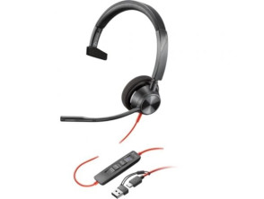 Auricular Poly Blackwire 3310 con Adaptador USB-C/A para Microsoft Teams - Micrófono USB Tipo-C