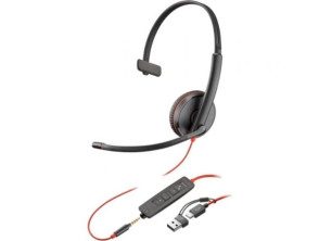 Auricular Poly Blackwire 3215 + Adaptador USB-C/A + Micrófono 3.5mm USB Tipo-C Bulk