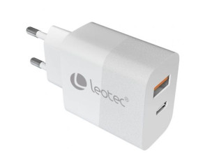 CARGADOR PARED/VIAJE USB-C/PD + USB-A 30W BLANCO LEOTEC - 30W
