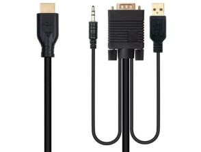 Cable Conversor HDMI a VGA Nanocable Macho 1.8m - USB Macho y Jack 3.5 Macho