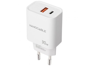 Cargador de Pared Nanocable 30W con 1xUSB y 1xUSB Tipo-C