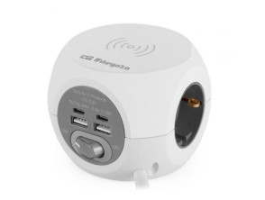 Regleta Orbegozo EN 4500 - Carga Inalámbrica - 3 Tomas de Corriente - 2 USB Tipo C - Cable 1.5m