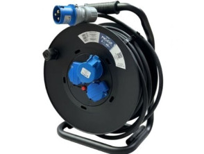 Regleta enrollable Phasak BN 3478 con Cable de 40m - 2 Tomas de Corriente y 1 Enchufe Industrial 2P+TT