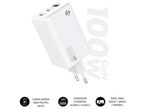 Cargador de Pared GaN Subblim 100W USB C+C+A/ 2xUSB Tipo-C/ 1xUSB Charger