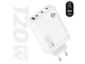 Cargador de Pared GaN Subblim 120W Charger USB-C Tipo-C 3xUSB 1xUSB-A