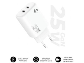 Cargador de Pared GaN Subblim 25W USB C+C/ 2xUSB Tipo-C Charger - SUBBLIM
