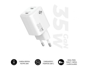 Cargador de Pared GaN Subblim 35W Charger USB C+C/ 2xUSB Tipo-C