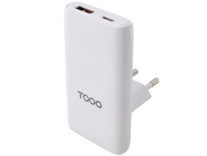 Cargador de Pared Universal GaN TooQ para Viaje - 65W - 1xUSB Tipo-C y 1xUSB