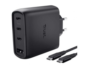 Cargador de Pared GaN Trust Maxo 65W 26067/ 3xUSB Tipo-C/ 1xUSB/ Incluye Cable USB Tipo-C
