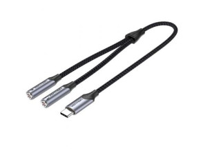 Cable Conversor USB Tipo-C Vention Macho a 2x Jack 3.5 Hembra - 30cm