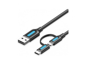 Añadir a la cesta Cable USB 2.0 Vention 480Mbps 50cm con USB Macho, MicroUSB Macho y USB Tipo-C Macho Cable USB 2.0 Vention 480Mbps 50cm con USB Macho, MicroUSB Macho y USB Tipo-C Macho