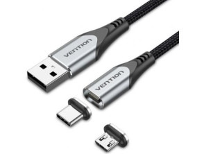 Cable de Carga Magnético Tipo C USB – Adaptador MicroUSB – Vention – Hasta 60W – 480Mbps – 50cm