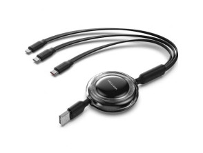 Cable USB Retráctil Vention TRJBBE - USB Macho, Lightning, 2xUSB Tipo-C - 10Gbps, Hasta 17.5W, 1.1m