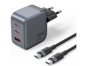 Cargador de Pared GaN Vention TZ-FEXH0-EU/ 2xUSB Tipo-C/ 1xUSB + Cable USB Tipo-C